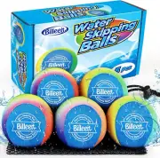 5Pcs Water Skipping Balls for Pool Play, Rainbow Color Splash Water Bouncing Bal