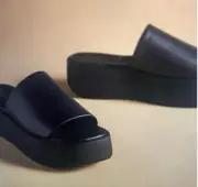New Anthropologie leather platform mule slide 37 US 7