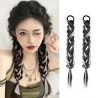 1Pair Double Tail Bun Wig Hair Extensions Ponytail Highlights Boxing Braid W _ga
