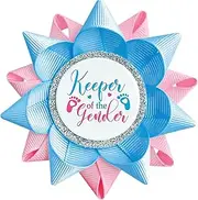 [Ecation] Keeper Of The Gender Button Gender Reveal Party Favors Boy or Girl Button Pins Baby Feet Light Blue and Pink Grosgrain Ribbon Pins for Baby Shower Party Celebration Party Supplies