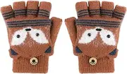 [NICEYEA] Kid's Winter Fingerless Gloves Convertible Flip Top Cartoon Half Finger Mittens Stretchy Warm Knit Gloves Christmas Gifts for Boys Girls