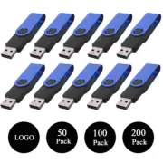 Bulk Lot 50/100pcs 128MB Blue Swivel USB Flash Drive Memory Stick Pen Logo Gift