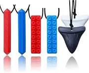 GNAWRISHING Chew Necklaces for Sensory Kids 6 Pcs Sensory Chewy Toys for Autism Girls and Boys, ADHD Toddler, Adult(2 Pieces Bricks, 2 Pieces Diamonds, 2 Pieces Shark)