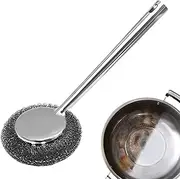 Steel Wool, Stainless Steel Scrub | High Density Steel Wool Cleaning Pad with Long Handle - Portable Scouring Pads for Home Kitchens Bathroom Outdoor Scenes