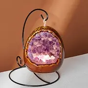 1pc Natural Amethyst Crystal Cluster Dinosaur Egg Shape USB-Powered Night Light with Metal Chain - Purple Fantasy Theme Home Decor for Bedroom Living Room Offi