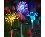Solar Garden Lights, Pack of 3 Solar Flower Lights Lily Dandelion Sunflower Christmas Lights Multicolor Changing Lights for Garden Home Decorations