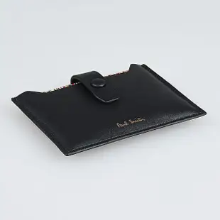 【Paul Smith】PAUL SMITH經典燙金字LOGO小牛皮2卡按釦抽拉式卡夾(黑)