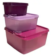 Tupperware Keep Tabs Nesting Stacking Square Storage Containers Pink + Purple