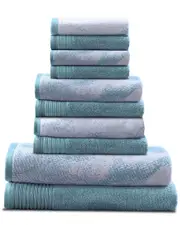 Superior Quick-Drying Solid and Marble Effect 10pc Cotton Towel Set