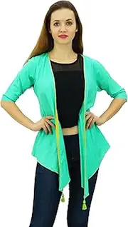 [Phagun] Solid Long Sleeve Casual Asymmetrical Cardigan For Women's Front Open Short Shrug