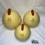 Rare Ceramic Chicken/Rooster Canisters w/Lids ~ Bruce, Penny, & Cluck ~ Set of 3