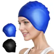 2 Pack Silicone Swim Cap with 3D Ear Protection, Waterproof Swimming Cap Bath...