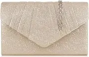 [Milisente] Clutch Purses For Women Formal Pleated Evening Bag Bridal Evening Clutch Bag, 807 Pu Leather Champagne Gold, Medium