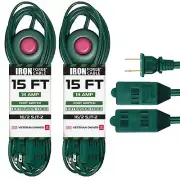 3 Outlets Foot Switch Extension Cord 15 ft 2 Pack 13 Amp Green Extension Cord...
