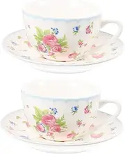 Cabilock 1Set Adorable Vintage Handheld Coffee Mug Set Tea Cups with Saucer Lovely Retro Pattern for Festivals for Friends Family Bone China Design