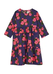Mini Rodini Kids Rose-print Ruffled Cotton Dress - Navy - 104/110 (4 Years) 104/110 (4 years)