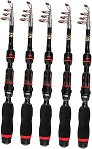 BRIGHTFUFU Folding Pole Rod Fishing Net Sea Fishing Tackle Travel Tool Holders Telescopic Bait Fishing Kit Reel Rigged Coarse Fishing Lures Boat Course Float Portable Fishing Accessory Black