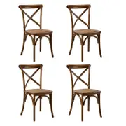 Oikiture 4pcs Crossback Dining Chair Wood Rattan Walnut