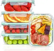 [Feshory] 5 Pack Airtight Glass Food Storage Containers with Lids (640 ML) - Glass Meal Prep Food Containers, Lunch Box Safe for Microwave, Freezer, Dishwasher Kitchen Storage & Organisation
