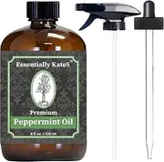Peppermint Essential Oil 4 oz. with Detailed User's Guide E-book and Glass Dropper by Essentially KateS.