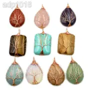 Rose Gold Wire Wrap Natural Gemstone Tree Of Life Chakra Pendant