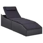 Sunbed with Cushion Poly Rattan Black Outdoor Furniture Patio Lounge Chair 46541