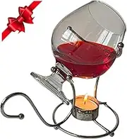 Brandy Warmer Set with Glass Brandy Cognac Snifter Silver with Tea Light Bar Pub