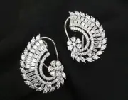 Cubic Zirconia Long Silver Studs/Silver Long Party Studs/CZ Stud Earrings