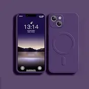 Liquid Silicone Magnetic Case for iPhone 12 Pro Max 11 14 X Xs Xr 7 8 Plus 13 Mini Wireless Charger Magnet Back Cover,Purple,for iPhone 14 Plus