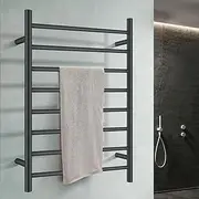 ACA International 8 Bar Aluminum Round Heated Towel Rail Electric Towel Warmer 112W Wall Mounted Bathroom Heated Towel Rack Holder Shelf Water Proof IP55 (Matte Black)