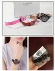 Fossil Ladies Watch Rainbow Dial Black Leather Set