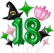 Broadway-Level Wicked Balloon Set - 11pc Theatre Grade Party Decor [40" Emerald Digits Mylar Crown/Magic Hat Balloons for Spellbinding Wicked Theme、Magic Theme Celebrations (number 18)