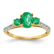 14K Yellow Gold Oval Emerald and Real Diamond Ring