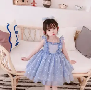 ✽盛夏新品✽韓版女童夢幻冰雪藍歐根紗公主裙/洋裝/連身裙