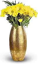 Gold Finish Handcrafted Metal Textured Vase by Indian Impressions | Elegant Decorative Flower Vase for Home & Office Décor - Stylish Accent Piece for Faux or Fresh Flowers
