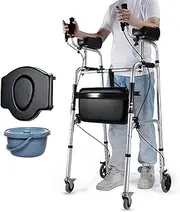 Standard Walker Foldable Folding Walker With Wheels Lightweight Aluminum Alloy Rehabilitation Auxiliary Walker Forearm Armrest Walker With Brakes And Removable Padded Armrests