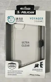 Pelican Voyager Series Case + Holster Clip for Apple iPhone 14 Plus, Clear/Black