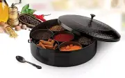 Antic Hammered Spice Box/ Masala Dabba with Lid/7 Spice Containers and 1 Spoon