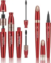 RoseFlower Waterproof Mascara and Liquid Eyeliner Set, Black Volume and Length Mascara Waterproof Liquid Eyeliner, Long-Lasting Smudge-Proof No Clumping, Great Makeup Set for women (Set B)