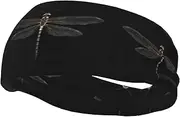 [WURTON] Dragonfly Black Print Sports Sweatband - Multi-Functional Sport Headbands Kids, Men, Women Running, Yoga