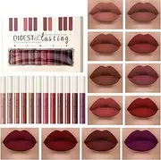 12 Colors Matte Liquid Lipstick Set Velvety Lip Gloss Lip Kit Waterproof Long Lasting Wear Nude Lip Gloss Beauty Cosmetics Gift Box Set
