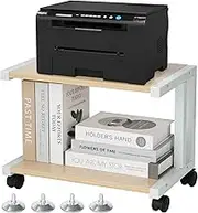 lehom 2 Tier Desktop Printer Stand Holder, Under Desk Printer Stand with Wheels, Printer Table Stand with Storage Shelves, Multi-Purpose Desk Organizer for Fax Machine, Scanner, Books (White)