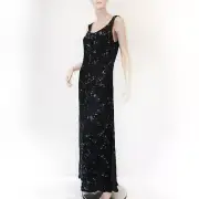 Adrianna Papell Black Sequin Embellished Gown Evening Maxi Dress Size 14 Y2K