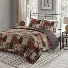 Essentials King Quilt Set Patchwork Farmhouse, Diamond Quilting Reversible Co...