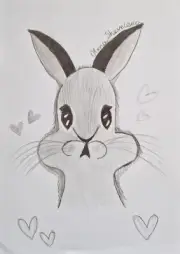 Original pensil drawing Hare rabbit Easter naive art by Ukrainian child A4
