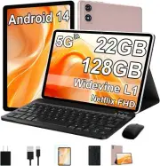 2024 Tablet 10 Inch Android 14 Tablets with Keyboard, 22GB RAM 128GB Gold