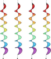 Gejoy 4 Pieces 57 Inch Rainbow Curlie Spinner Rainbow Wind Spinner Colorful Hanging Rainbow Wind Twister for Outdoor Indoor Decoration