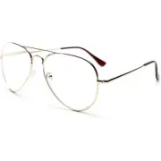 Aviator Glasses Clear Lens Gold Frame Fashion Eyeglasses Pilot Style Retro 80s