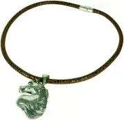 2PCS-HORSE HEAD PENDANT WITH LEATHER CORD - STERLING SILVER (.925)