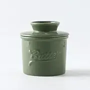 Butter Crock with Spreader, French Butter Keeper with Water Line for Counter, The Original Porcelain Butter Dish. Ceramic French Butter Dish (Green, Medium)